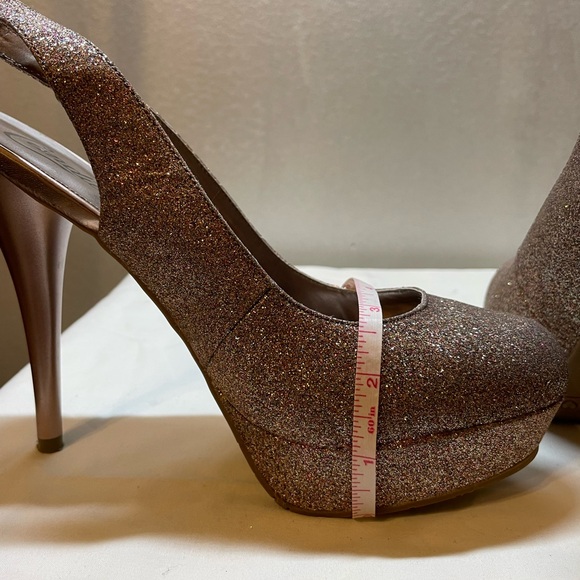 Gold Glitter Slingback Platform Heels - Picture 8 of 15